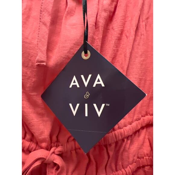 NWT Ava and Viv Women’s Smocked Long Puff Sleeve Cotton Peplum Top‎ Size 1X Pink - Picture 4 of 6